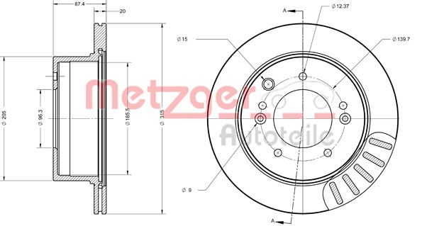 Bremsscheibe Hinterachse Metzger 6110471 von Metzger