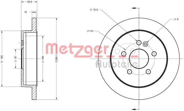 Bremsscheibe Hinterachse Metzger 6110491 von Metzger