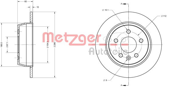 Bremsscheibe Hinterachse Metzger 6110492 von Metzger