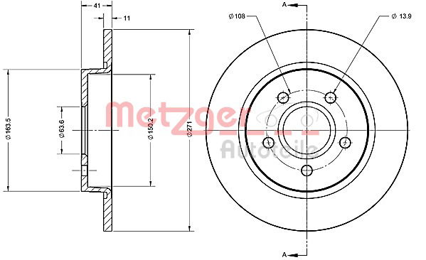 Bremsscheibe Hinterachse Metzger 6110566 von Metzger