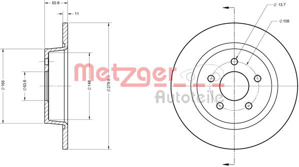 Bremsscheibe Hinterachse Metzger 6110604 von Metzger