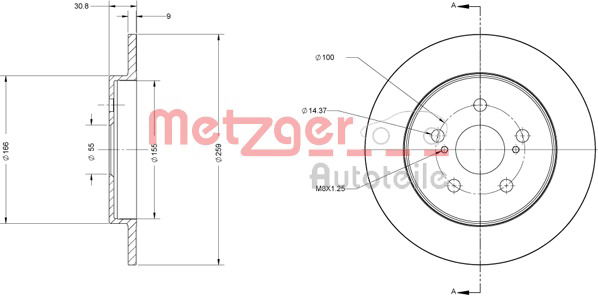 Bremsscheibe Hinterachse Metzger 6110617 von Metzger