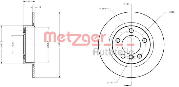 Bremsscheibe Hinterachse Metzger 6110645 von Metzger