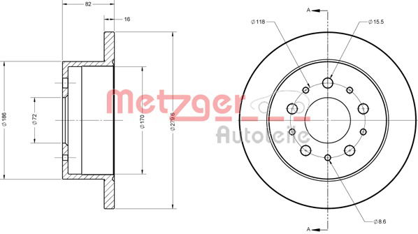 Bremsscheibe Hinterachse Metzger 6110651 von Metzger