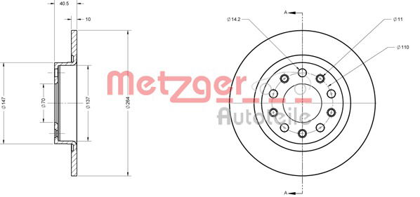 Bremsscheibe Hinterachse Metzger 6110690 von Metzger