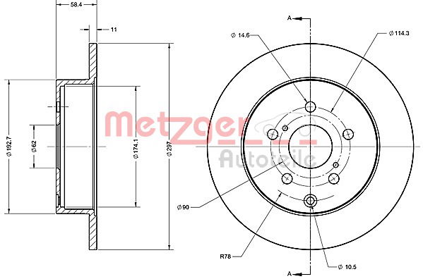 Bremsscheibe Hinterachse Metzger 6110700 von Metzger