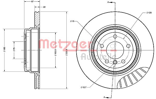 Bremsscheibe Hinterachse Metzger 6110705 von Metzger