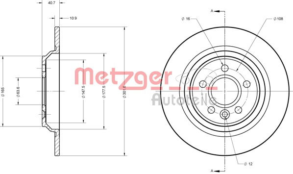 Bremsscheibe Hinterachse Metzger 6110728 von Metzger