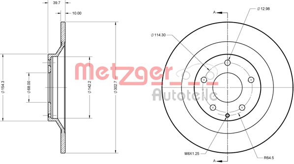 Bremsscheibe Hinterachse Metzger 6110749 von Metzger