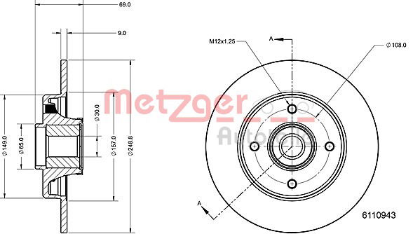 Bremsscheibe Hinterachse Metzger 6110943 von Metzger