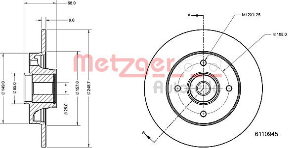 Bremsscheibe Hinterachse Metzger 6110945 von Metzger