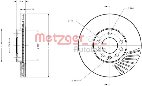 Bremsscheibe Metzger 6110164 von Metzger