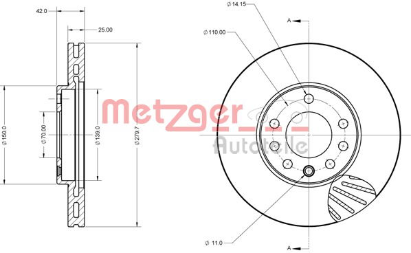 Bremsscheibe Vorderachse Metzger 6110013 von Metzger