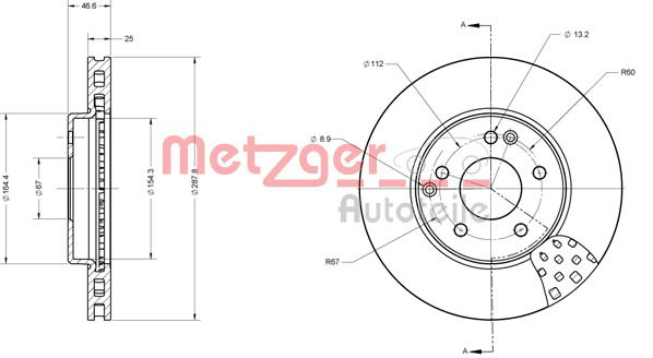 Bremsscheibe Vorderachse Metzger 6110024 von Metzger