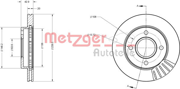 Bremsscheibe Vorderachse Metzger 6110025 von Metzger