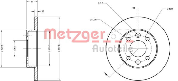 Bremsscheibe Vorderachse Metzger 6110034 von Metzger