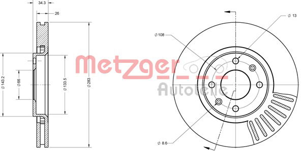 Bremsscheibe Vorderachse Metzger 6110050 von Metzger