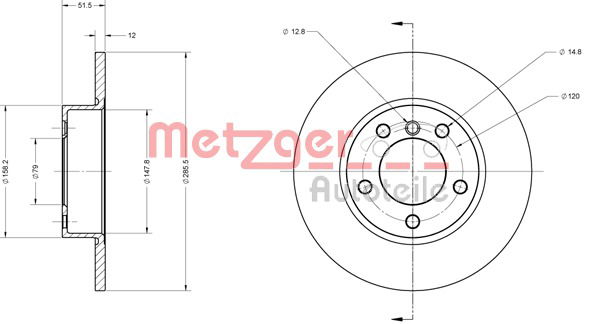 Bremsscheibe Vorderachse Metzger 6110057 von Metzger