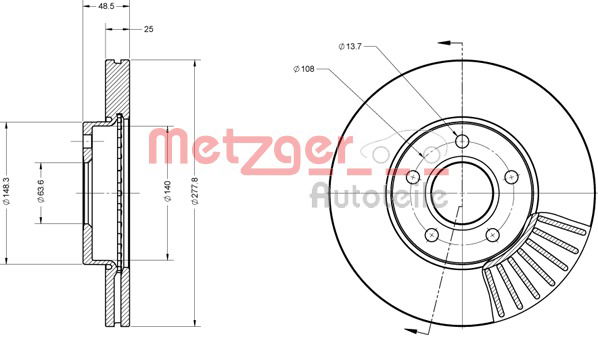 Bremsscheibe Vorderachse Metzger 6110070 von Metzger