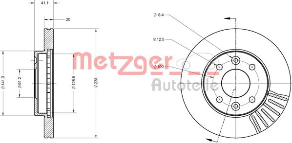 Bremsscheibe Vorderachse Metzger 6110071 von Metzger