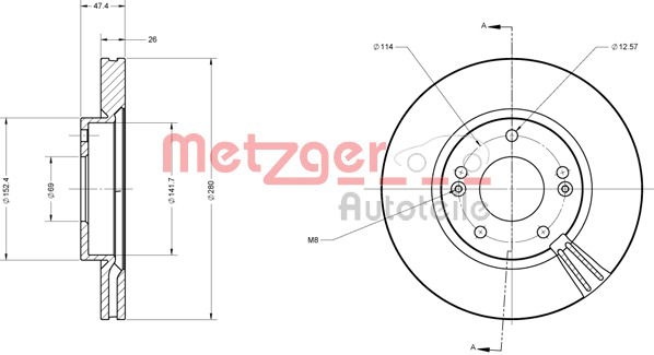 Bremsscheibe Vorderachse Metzger 6110076 von Metzger