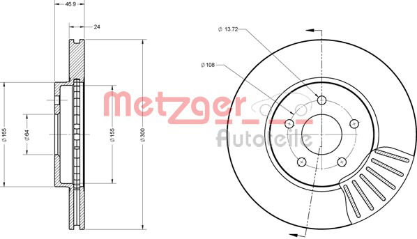 Bremsscheibe Vorderachse Metzger 6110078 von Metzger