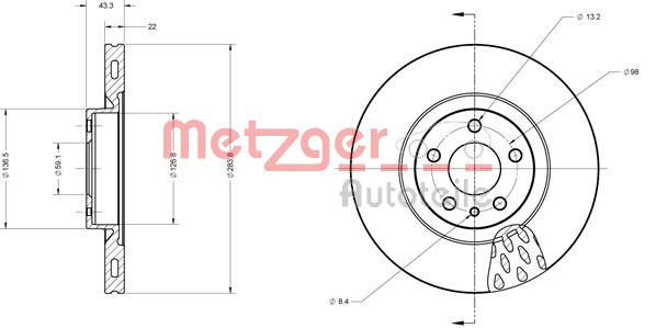 Bremsscheibe Vorderachse Metzger 6110084 von Metzger