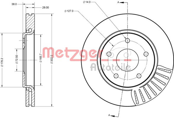 Bremsscheibe Vorderachse Metzger 6110090 von Metzger