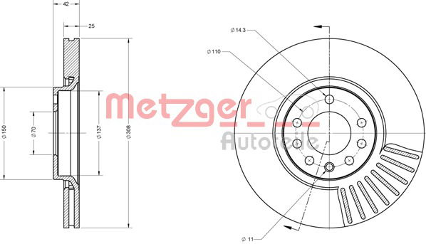 Bremsscheibe Vorderachse Metzger 6110103 von Metzger