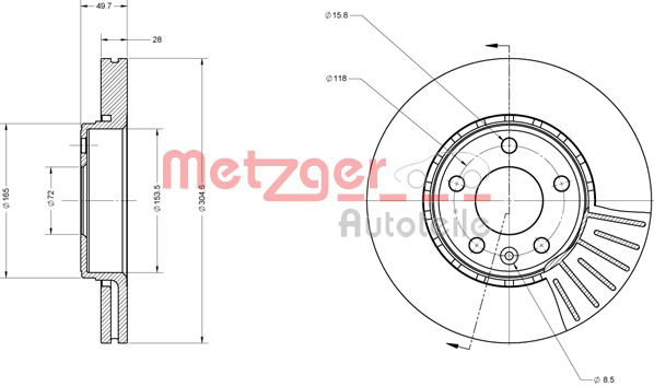 Bremsscheibe Vorderachse Metzger 6110112 von Metzger