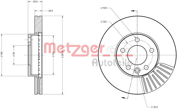 Bremsscheibe Vorderachse Metzger 6110113 von Metzger