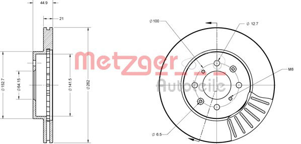 Bremsscheibe Vorderachse Metzger 6110128 von Metzger