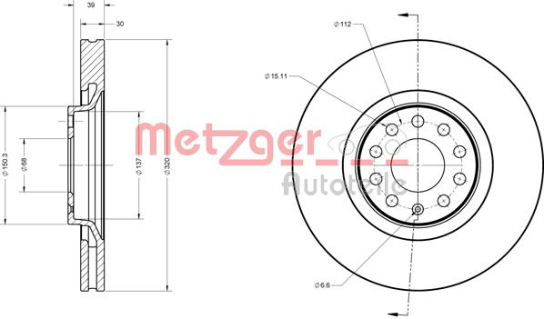 Bremsscheibe Vorderachse Metzger 6110134 von Metzger