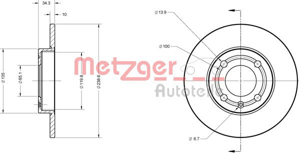 Bremsscheibe Vorderachse Metzger 6110137 von Metzger