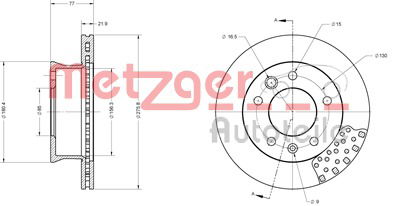 Bremsscheibe Vorderachse Metzger 6110142 von Metzger