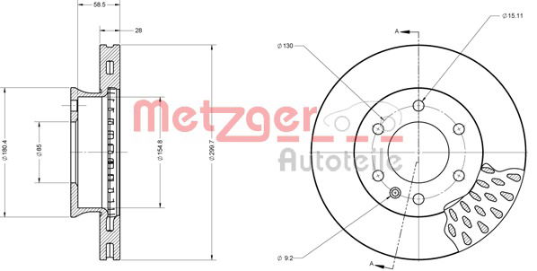 Bremsscheibe Vorderachse Metzger 6110151 von Metzger