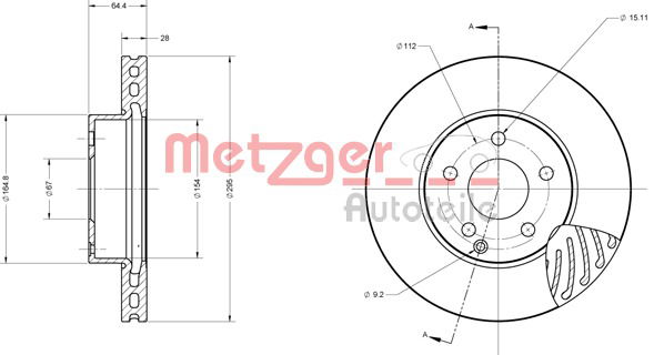 Bremsscheibe Vorderachse Metzger 6110153 von Metzger