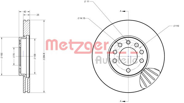 Bremsscheibe Vorderachse Metzger 6110156 von Metzger