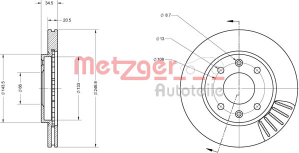 Bremsscheibe Vorderachse Metzger 6110173 von Metzger