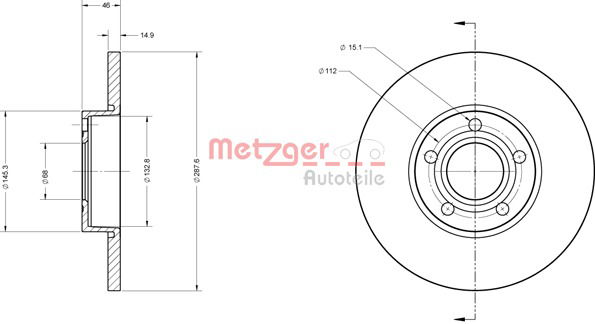 Bremsscheibe Vorderachse Metzger 6110196 von Metzger