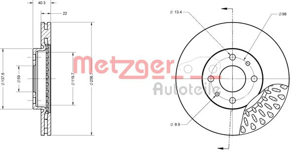 Bremsscheibe Vorderachse Metzger 6110216 von Metzger