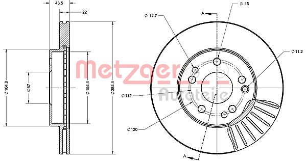 Bremsscheibe Vorderachse Metzger 6110223 von Metzger