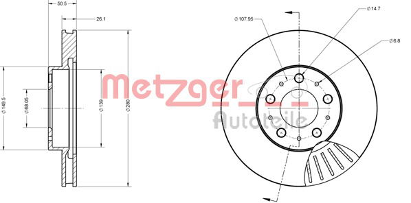 Bremsscheibe Vorderachse Metzger 6110253 von Metzger