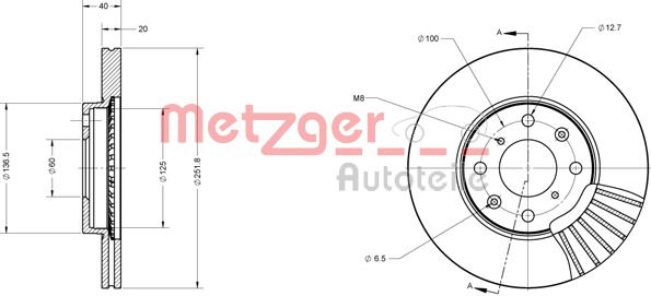 Bremsscheibe Vorderachse Metzger 6110255 von Metzger