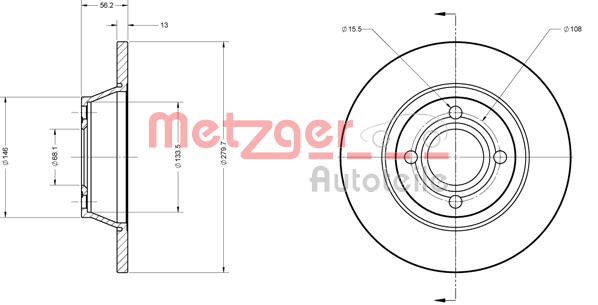 Bremsscheibe Vorderachse Metzger 6110262 von Metzger