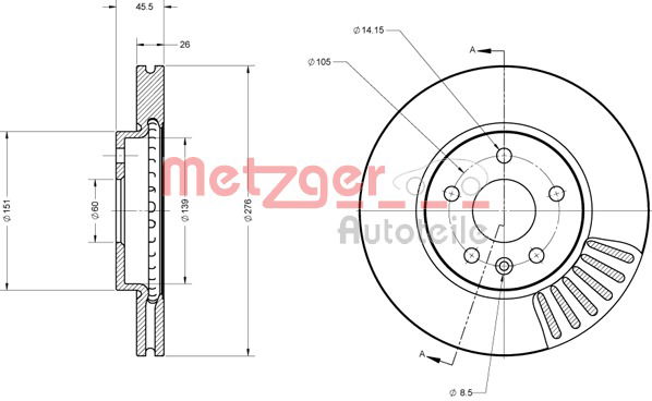 Bremsscheibe Vorderachse Metzger 6110279 von Metzger