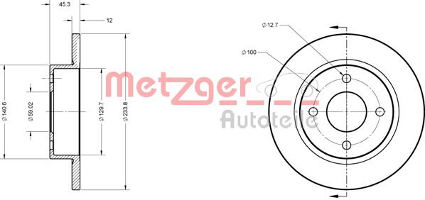 Bremsscheibe Vorderachse Metzger 6110291 von Metzger