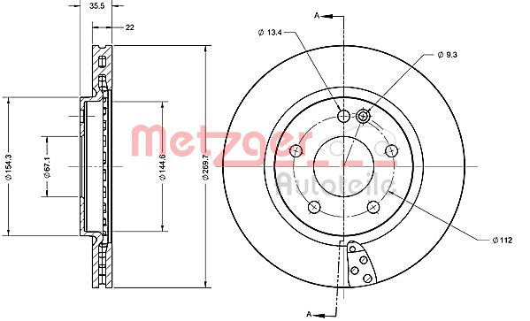 Bremsscheibe Vorderachse Metzger 6110298 von Metzger