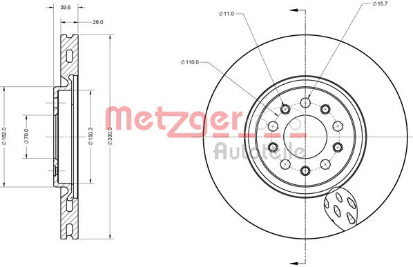 Bremsscheibe Vorderachse Metzger 6110303 von Metzger