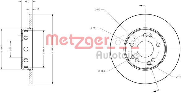 Bremsscheibe Vorderachse Metzger 6110325 von Metzger